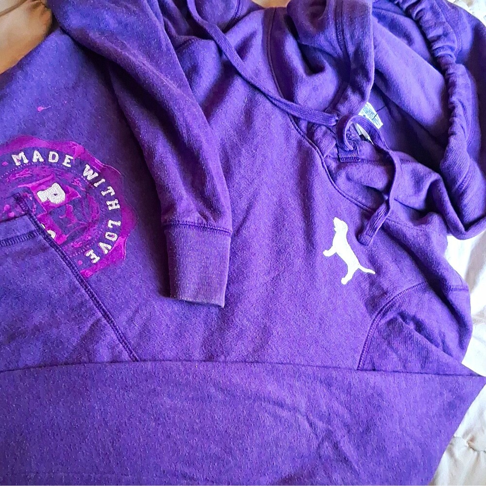 PINK Victoria’s Secret Purple Logo Pullover Fleece Hoodie w/ Pocket Women’s M